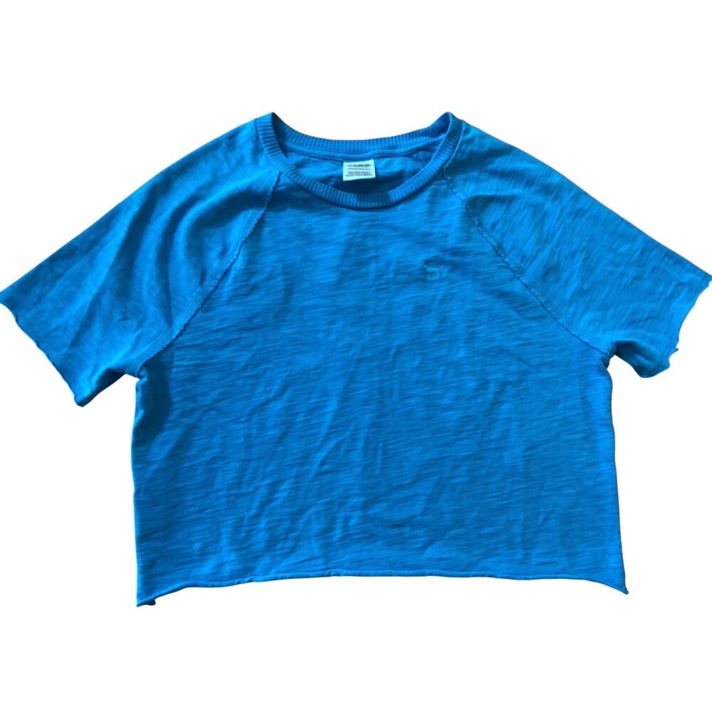 Victoria’s Secret PINK Women’s Blue Crop Top T-Shirt Size XS Cut Raw‎ Hem